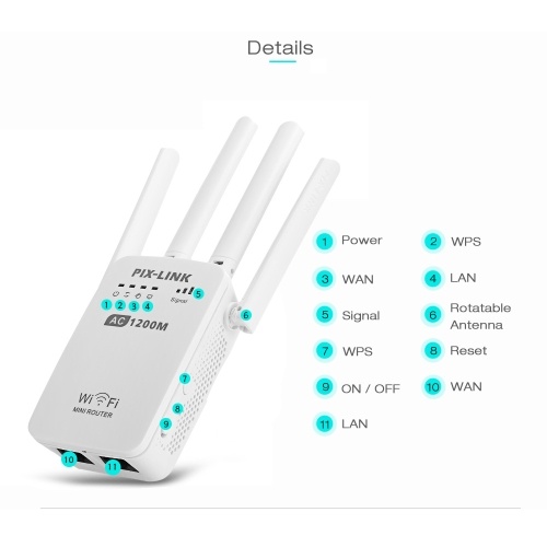 1200Mbps WiFi Router Dual Band 2.4/5G Wireless Range Extender UK Plug