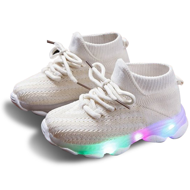 Toddler / Kid Solid Fly- Knitted  LED Athletic Shoes