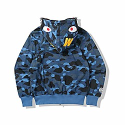 bathing ape jacket shark head camo full zip hoodie symmetry long sleeve (blue, 2xl)