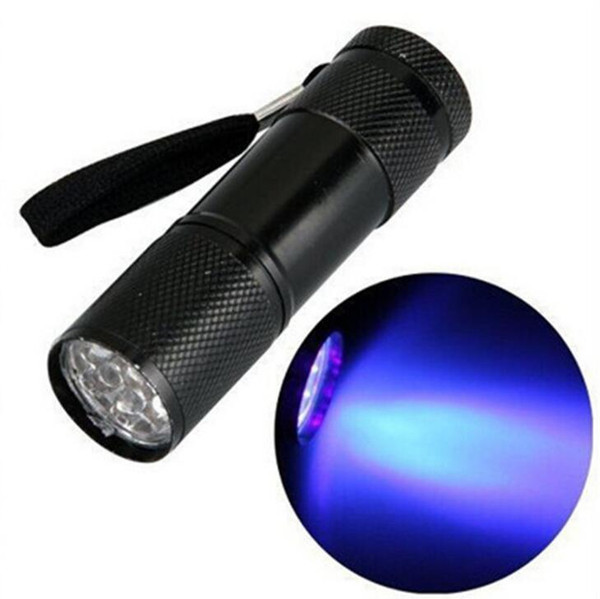 9LED UV Light LED Flashlight 400nm UV LED Torch Aluminum Flashlight battery Torch UV LED Flashlight Lamp