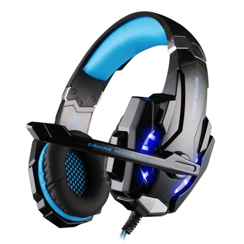 KOTION jedes G9000 3.5mm Gaming Spiel Kopfhörer Lärm Kündigung Ohrhörer mit Mikrofon LED Licht schwarz-blau für PS4 Laptop Tablet-Handy