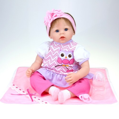 22inch 55cm Reborn Baby Doll Girl PP filling Silicone With Clothes Feeding Bottle Lifelike Cute Gifts Toy