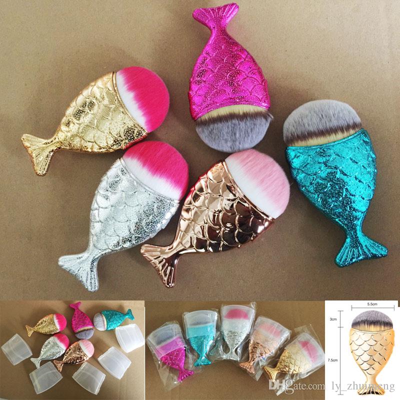 New Mermaid Makeup Brush Powder Contour Fish Scales Mermaidsalon Foundation Brush Gold Rose Gold Silver Blue Rose red 5 Colors Free Shipping