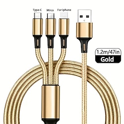 3 In 1 Cables ,Phone Charger Cord A/C To Phone Type CMicro Nylon Braided Sync Adapter For Android/Phone/Tablets , 3D Alloy TPE Connector, Bold Copper Core 47.24 inch/ 3.94ft Lightinthebox
