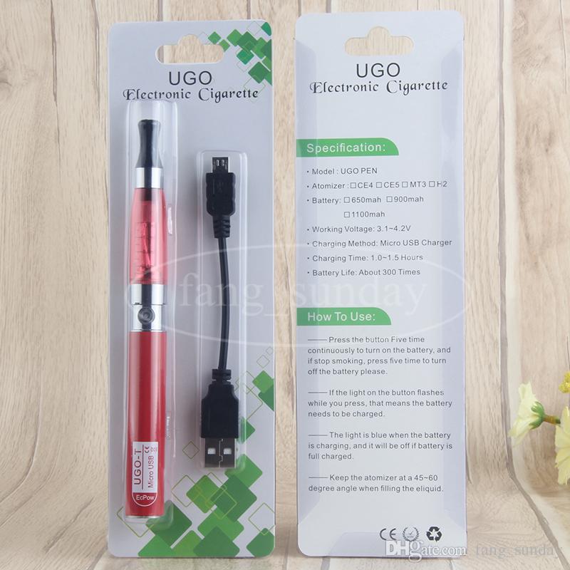 2019 UGO T Evod Battery Passthrough Electronic Cigarette eGo T eVod ce4 Blister Kit 650 mAh Micro USB Vaporizer Pen Starter Kits