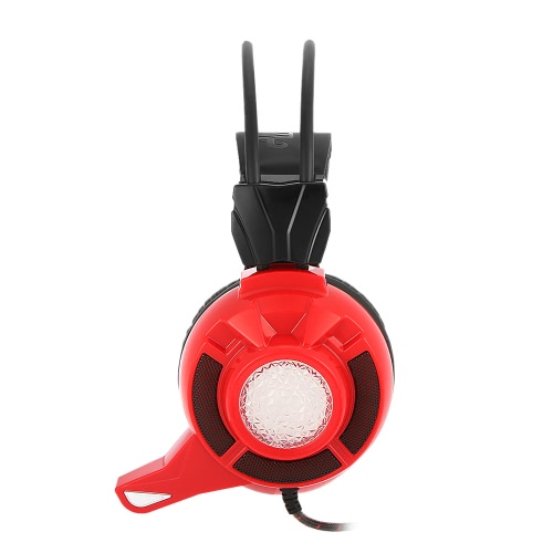 ewave LY810 3,5-mm-Gaming Headset über Ohr-Stereospiel-Kopfhörer Noise Cancellation Stirnband mit bunten Mic-Lautstärkeregler LED-Licht Rot für Laptop-Computer PC