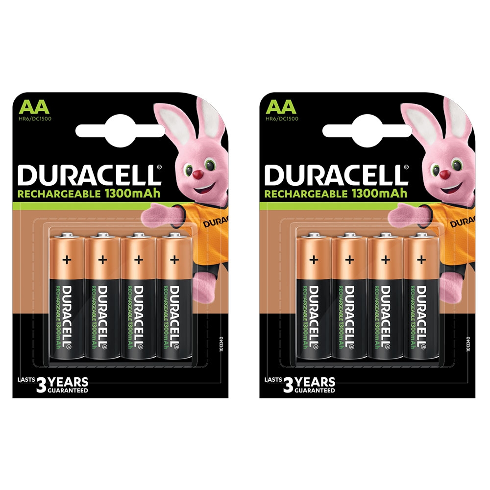 Duracell Recharge Plus AA Rechargeable Batteries Ni-Mh 1300mAh - Value 8 Pack