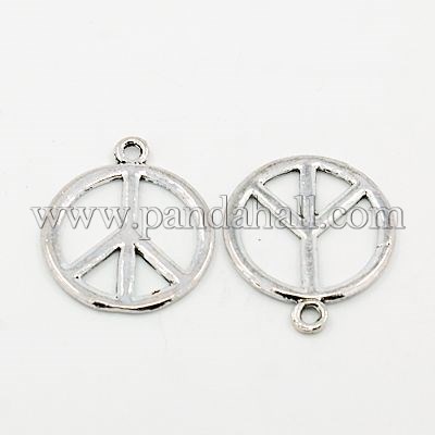 Tibetan Style Alloy Pendants, Peace Sign, Antique Silver, Lead Free and Cadmium Free and Nickel Free, 34x28.5x2mm, Hole: 4mm