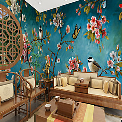 fond bleu fleurs oiseaux appropriés pour tv fond mur papier peint peintures murales salon café restaurant chambre bureau xxxl (448  280cm Lightinthebox