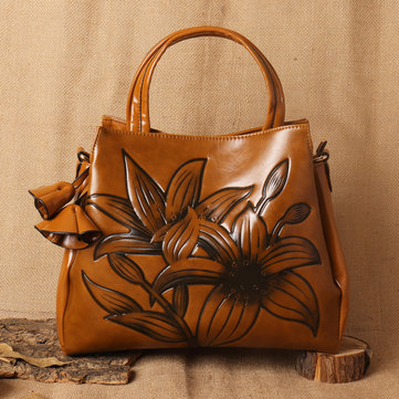 Women Lotus Embroidery Handbag