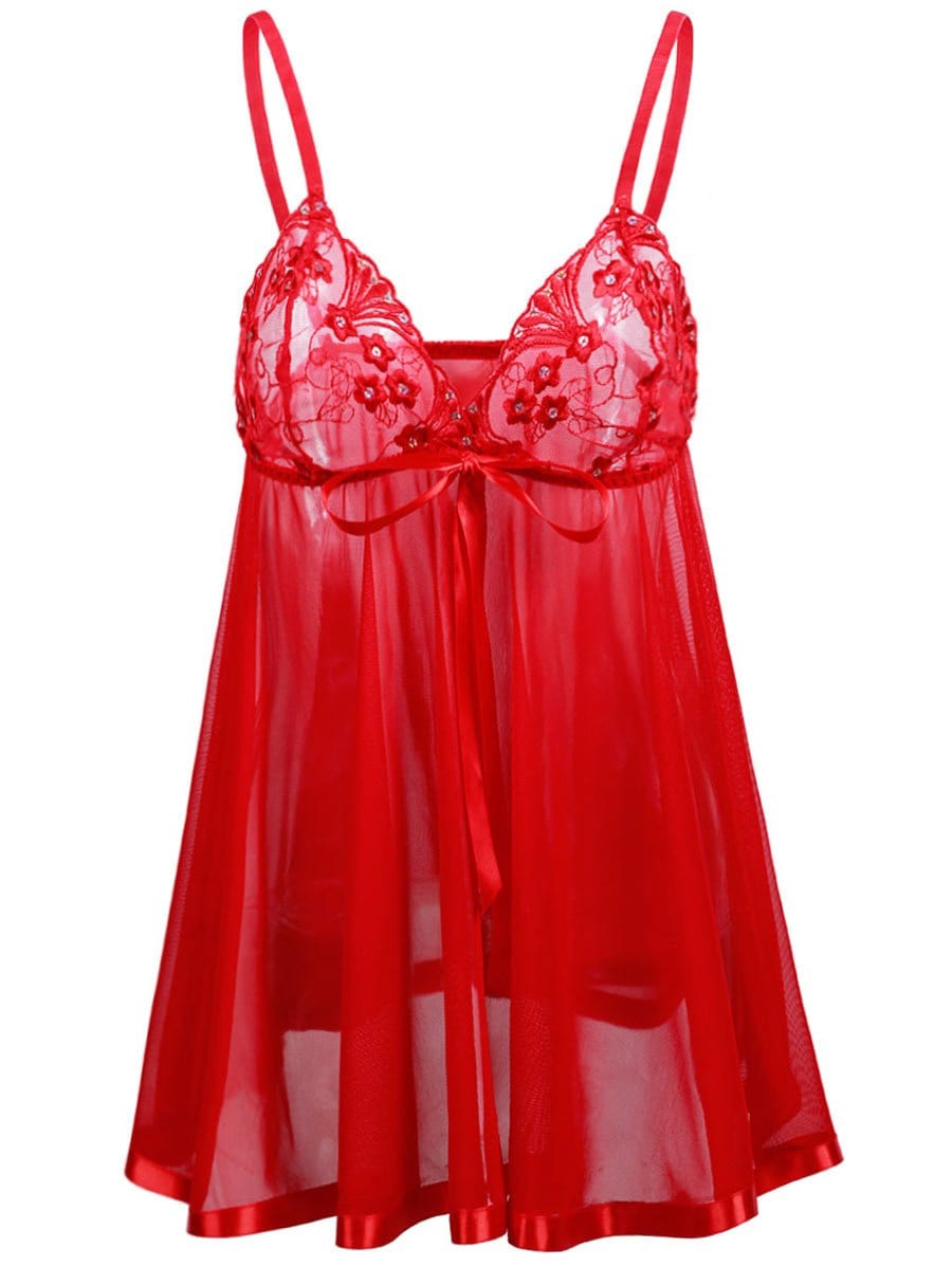 Embroidery Plus Size Mesh Babydoll