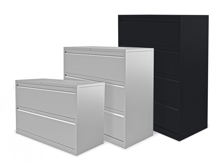 Executive Side Filing Cabinet- 4 Individual Locking Drawers- Black