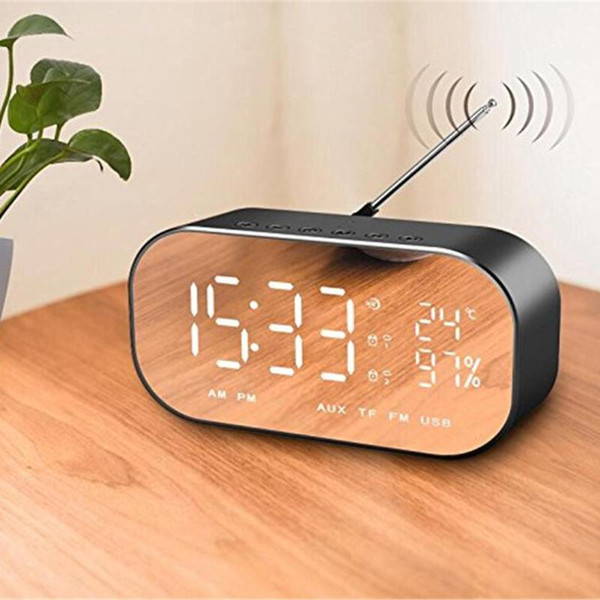 lcd display fm radio tf date display bluetooth speaker alarm clock support temperature home decor