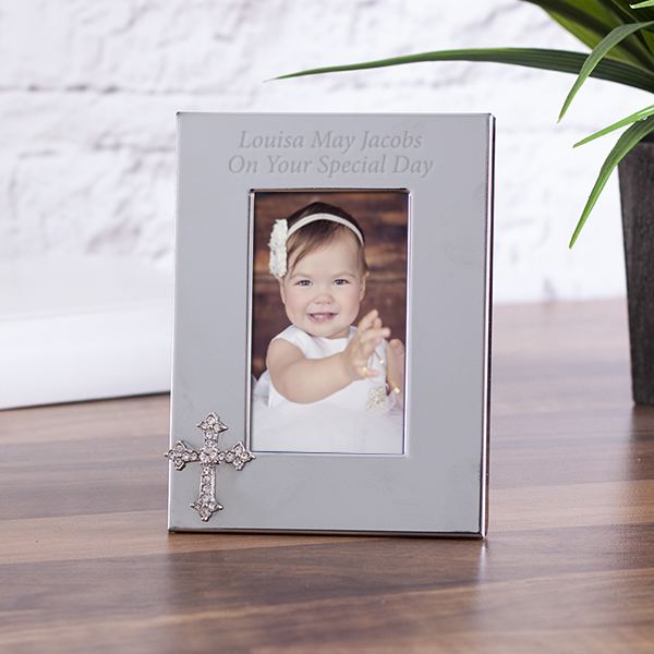Personalised Photo Frame With Crystal Cross Embellishment