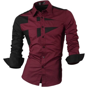 Jeansian Men's Dress Shirts Casual Stylish Long Sleeve Designer Button Down Slim Fit 8397 WineRed