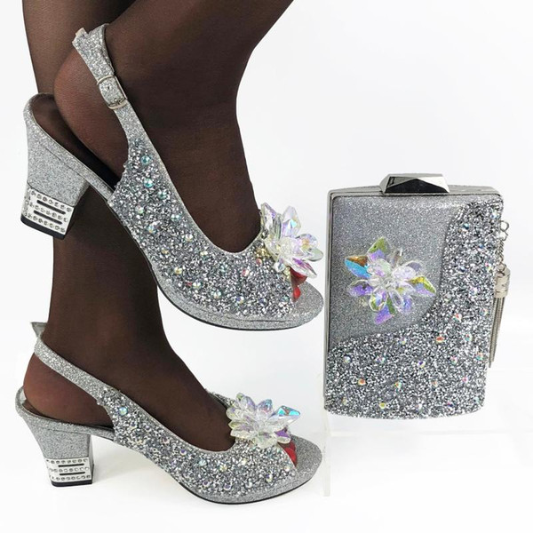 doershow nice African Shoes And Bag Matching Set With silver Hot Selling Women Italian Shoes And Bag Set For Wedding!!SDA1-17
