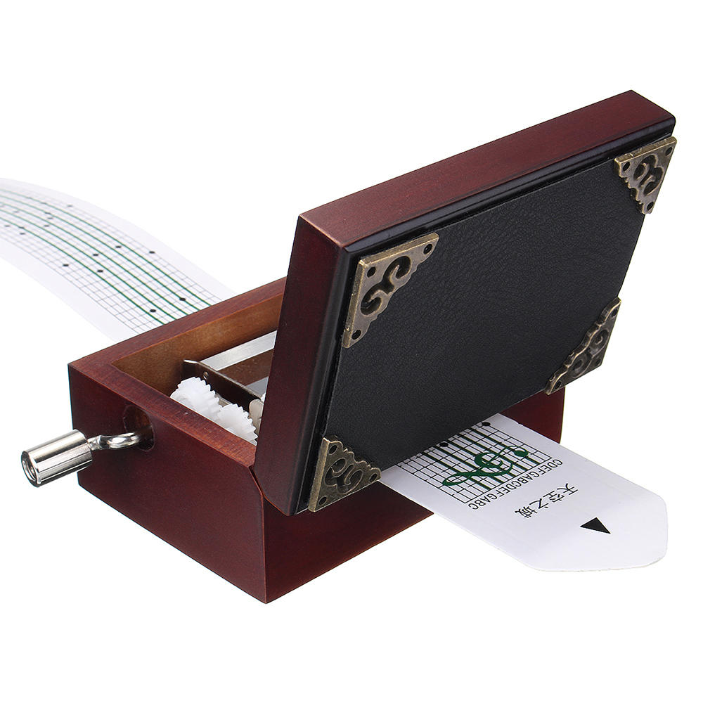 15 Tone DIY Hand Cranked Carved Music Box Classic Red Box With Hole Puncher 30 Pcs Paper Tapes