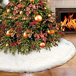 Jupe d'arbre de noël de 30 pouces, tapis d'arbre de jupe d'arbre de noël en fausse fourrure blanc pur pour les décorations de maison de vacances de fête de noël Lightinthebox