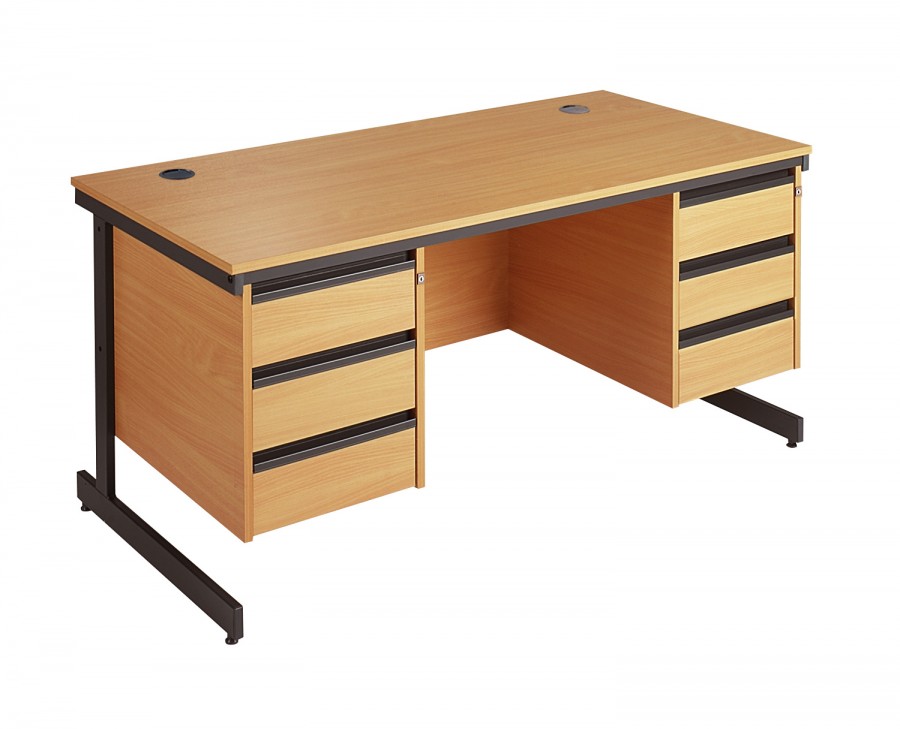 Maestro Straight Beech Office Desk Double Pedestal 1786mm