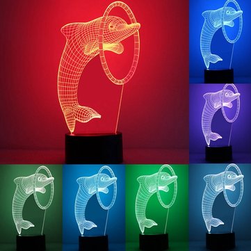 Color Changing Dolphin 3D LED Optical Illusion Desk Table Night Light USB Lamp Home Decor