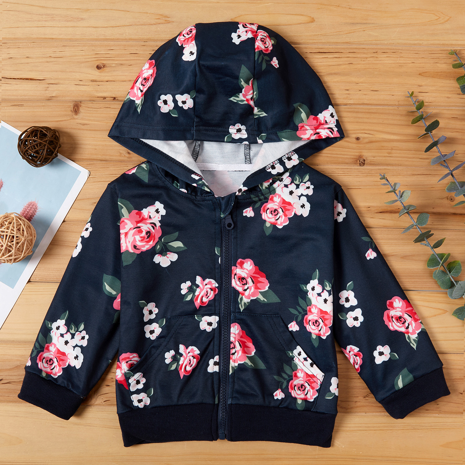 Baby Girl Sweet Floral Coat & Jacket Hooded Long-sleeve Fashion Infant Clothing Outfits