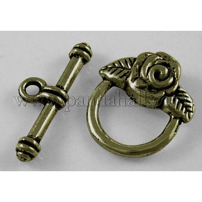 Tibetan Style Toggle Clasps, Lead Free & Cadmium Free & Nickel Free, Antique Bronze, Size: Toggle: 18mm wide, 19mm long, Tbars: 4mm wide, 24mm long, hole: 2mm