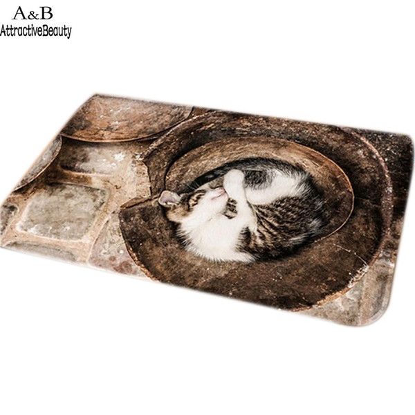 animal print floor mat flannel cushion non-slip kitchen bathroom home mat as picture