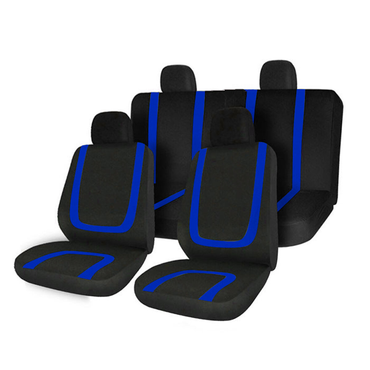 Universal Car Seat Covers Full Set Washable Front Rear Head Covers BLUE &BLACK