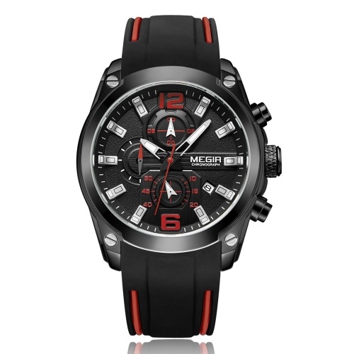 MEGIR 2063 Cronógrafo luminoso multifuncional 3ATM Reloj deportivo impermeable para hombre