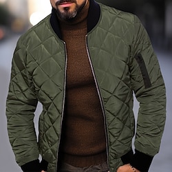 Homme Veste d'Hiver Veste matelassée Extérieur Usage quotidien Chaud Poche Automne Hiver Plein Mode Vêtement de rue Col Mao Normal Noir Vin Bleu Rouge Vert Véronèse Veste Lightinthebox