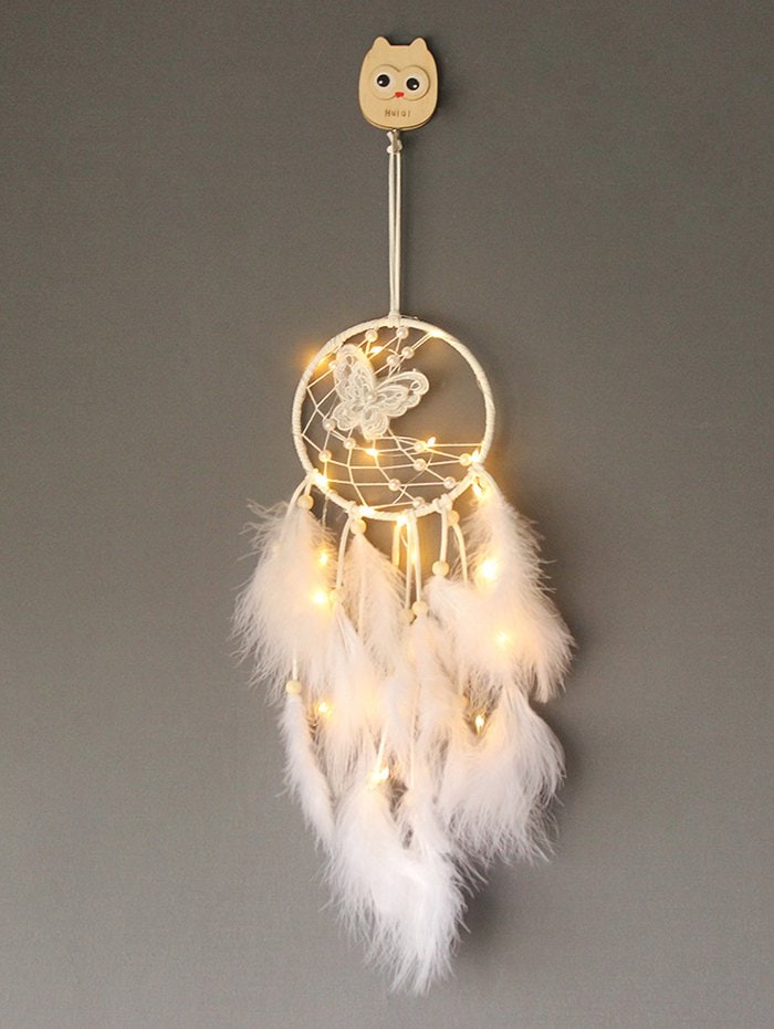 Faux Pearl Beaded Butterfly Feather Dream Catcher
