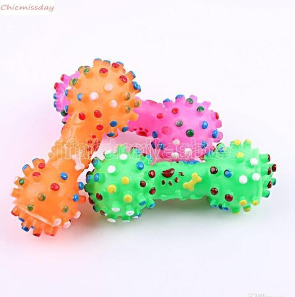 Dog Toys Colorful Dotted Dumbbell Shaped Dog Toys Squeeze Squeaky Faux 1pc