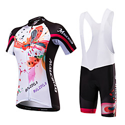 Malciklo Women's Short Sleeve Cycling Jersey with Bib Shorts Black / White Black / Red Floral Botanical Bike Clothing Suit Breathable Quick Dry Anatomic Design Ultraviolet Resistant Reflective Strips