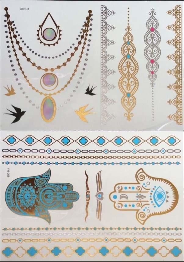 Temporary Jewelry Tattoo Metallic Flash Tattoo Gold Colorful Tribal Mix Design Tatoo Tatuagem 9 Models for Choose