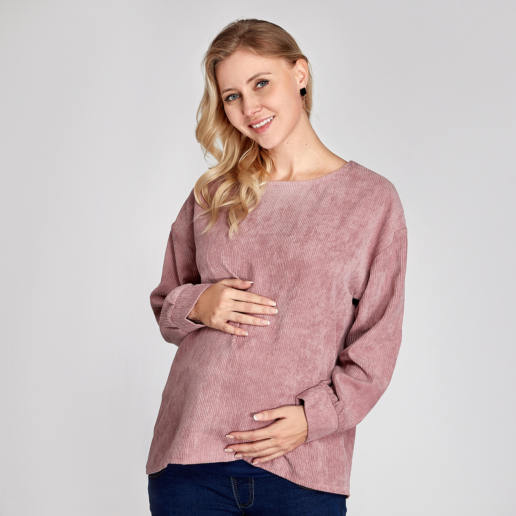Trendy Corduroy Long-sleeve Maternity Top