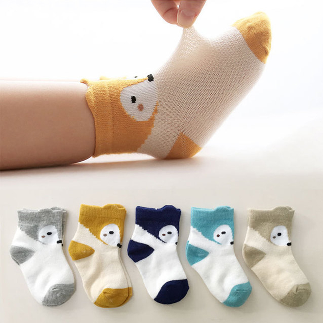 5-piece Baby / Toddler Breathable Cartoon Animal Print Mesh Thin Socks
