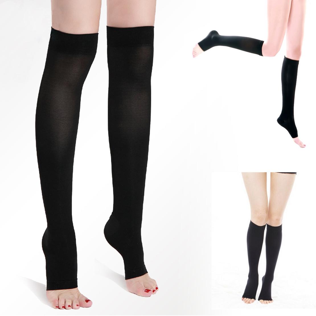1 Pair New Women Acrylon Knee High Compression Slim Thin Leg 30-40 mmhg Supports Open Toe Varicose Veins Shaping Stockings