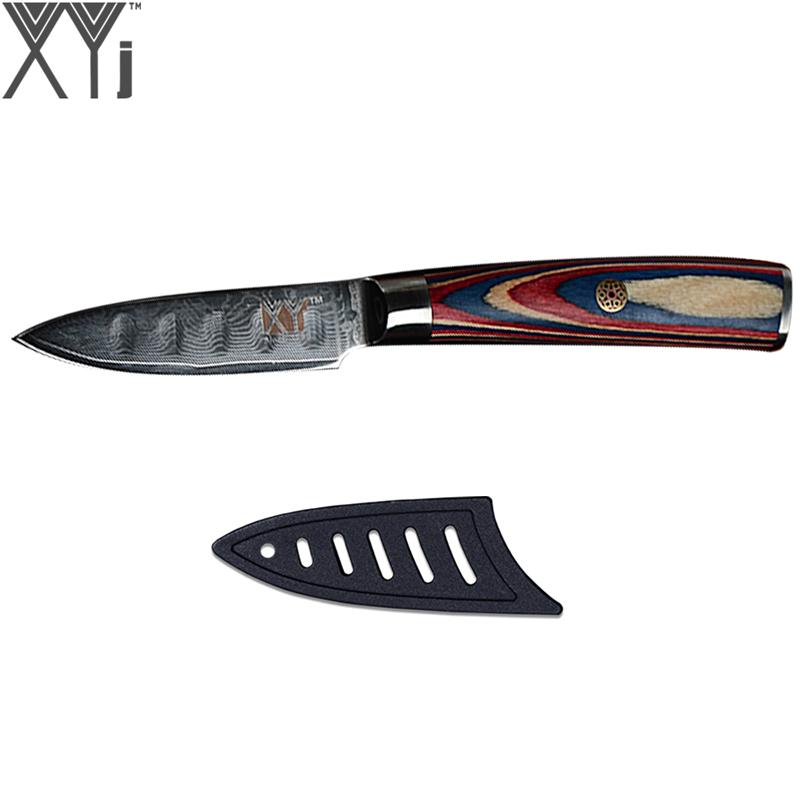 XYj Damascus Kitchen Cooking Knives Fruit Knife Japanese DamascusKitchen Knife VG10 67 Layer Ultra Sharp Colorful Wood Handle