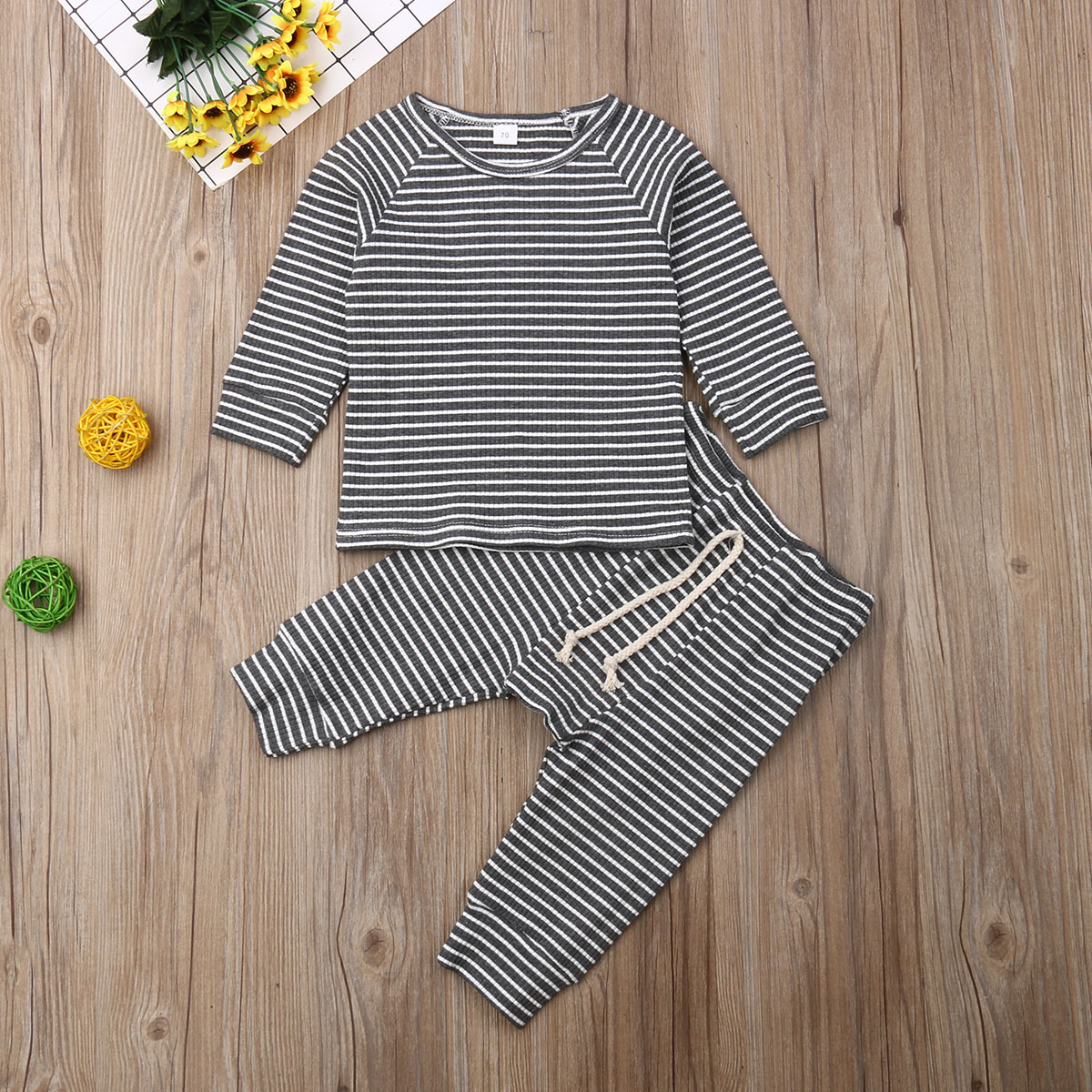 Baby / Toddler Solid Striped Long-sleeve Top and Pants Set