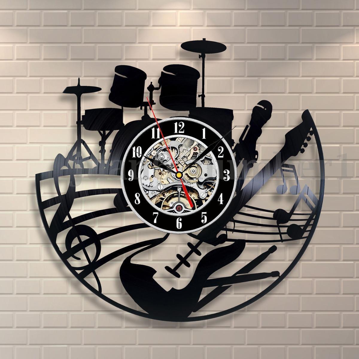 Black Music Instruments Notes Exclusive Wall Clock Made Of Vinyl Record GIFT,Christmas gift,specialdesign,hot sale