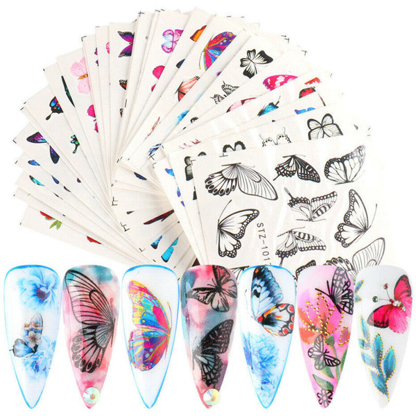 30 PCS Butterfly Water Slider Sticker Quick Nail Art Design Manicure DIY Tips Mixed Flower Nail Decals Set
