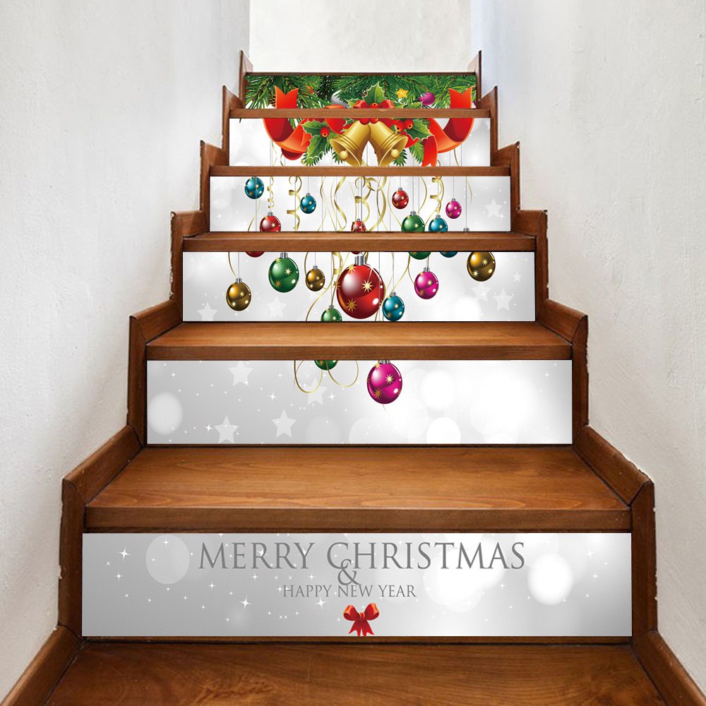 Christmas Bells Baubles Pattern Stair Stickers