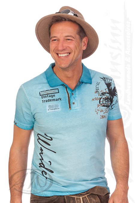 Hangowear Trachten Herren Poloshirt - URBAN, Aqua, S