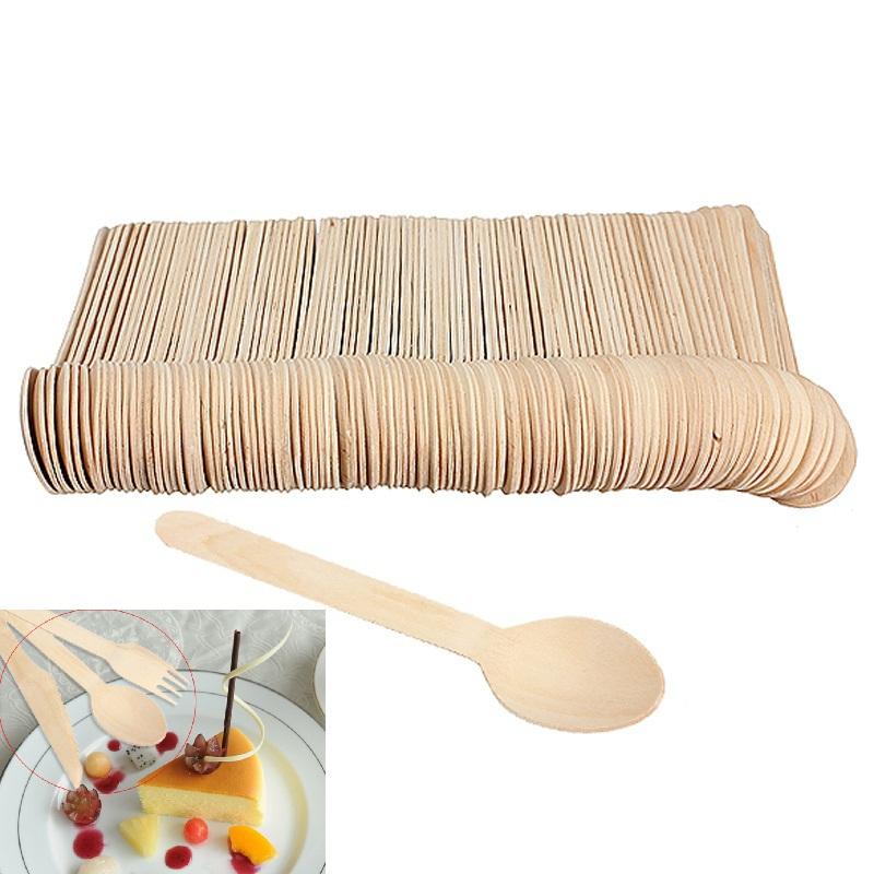 100pcs /Lot Disposable Mini Wooden Spoon Ice Cream Spoons Wedding Party Banquets Crafting Cultery Eco -Friendly Kitchen Utensils