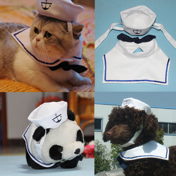 Fashion Pet Puppy Cat Small Dog Sailor Suit Adjustable Outfit Costume Hat & Cape