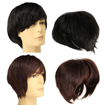 Men Cosplay Wig Handsome Short Straight Hair Party Wigs Black Dark Brown